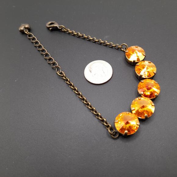 Rivoli Crystal Rhinestone Sabika Style Bracelet, 5 Gold Rhinestones, 9 Inches - Picture 7 of 12